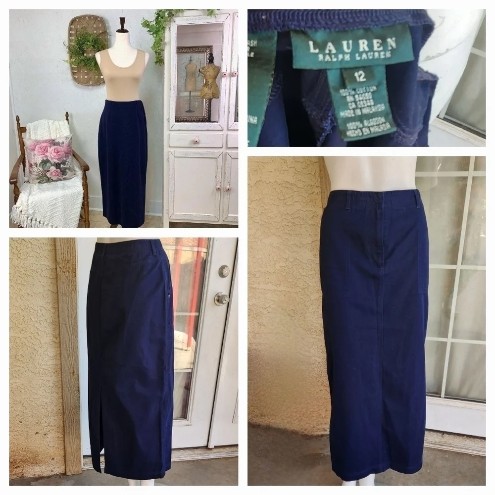 Vintage Ralph Lauren Navy Maxi Pencil Skirt - Picture 1 of 3